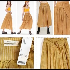 URBAN OUTFITTERS MUSTARD AND WHITE STRIPED FLOWEY MIDI SKIRT WITH REMOVABLE BELT